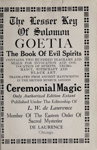 Cover of The lesser Key of Solomon, Goetia, the book of evil spirits : $b contains two hundred diagrams and seals for invocation and convocation of spirits, necromancy, witchcraft and black art by Unknown